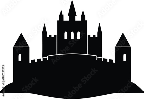 Irish Castle Silhouette Black Vector Medieval Fortress Design 2
