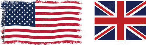 USA UK flags, brushstroke texture design, patriotic vector illustration, international symbols, cultural connection art, national pride graphic, flat layout