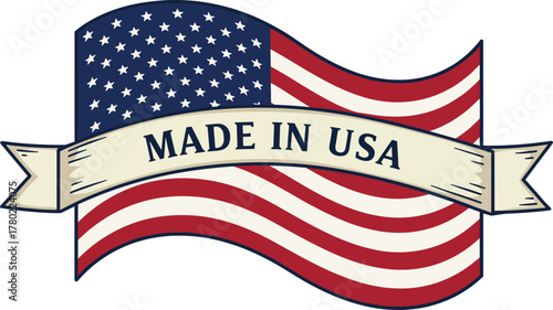 Tableau sur toile Made in USA banner, American flag design, patriotic vector illustration, beige s