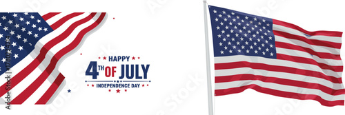 Happy 4th of July, Independence Day celebration, waving USA flag, patriotic vector design, festive stars, national pride symbol, graphic illustration