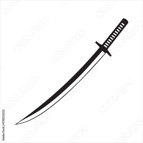 Striking Black and White Illustration of a Traditional Katana Sword