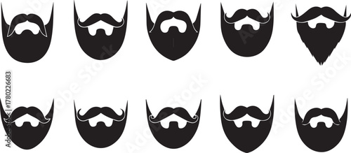 Assortment of Black and White Beard and Mustache Silhouettes