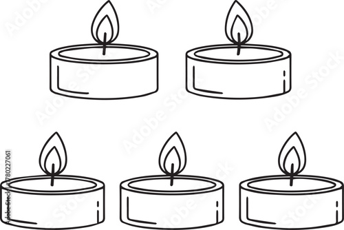 Five lit tea light candles in a simple line art style