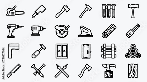 Woodworking tools icon set for carpentry related design concepts