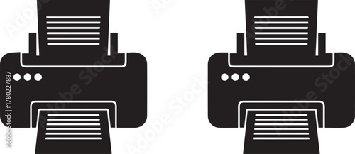Two black printer icons with paper output symbol office equipment