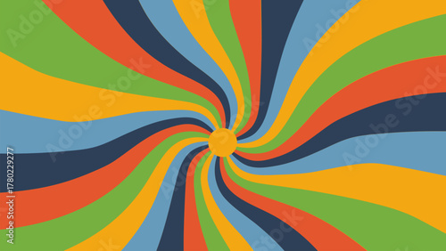 Gentle pastel swirl groovy starburst design with soft tones and retro charm.