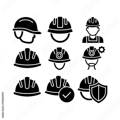 Set of Safety Helmet Icons – Industrial and Construction Protection Equipment Vector Pack