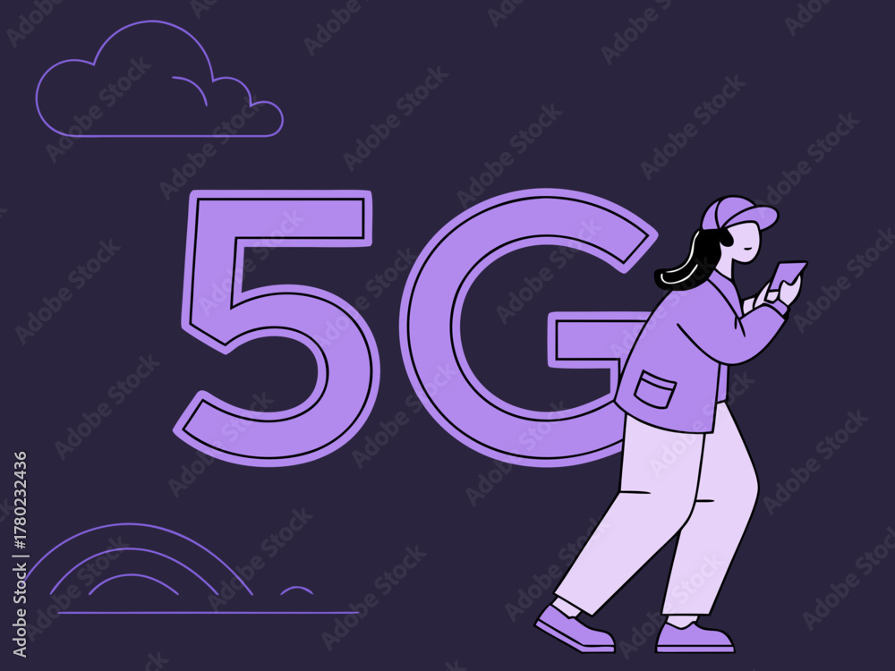 Fototapeta premium 5G technology, a new generation of cellular networks, AI connection via high-speed internet, fiber-optic communication, new-generation antennas, 5G icon