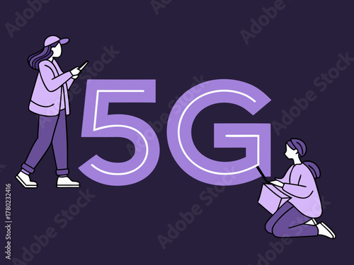 5G technology, a new generation of cellular networks, AI connection via high-speed internet, fiber-optic communication, new-generation antennas, 5G icon