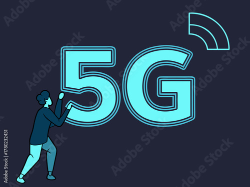 5G technology, a new generation of cellular networks, AI connection via high-speed internet, fiber-optic communication, new-generation antennas, 5G icon