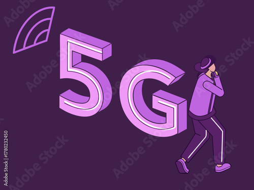 5G technology, a new generation of cellular networks, AI connection via high-speed internet, fiber-optic communication, new-generation antennas, 5G icon