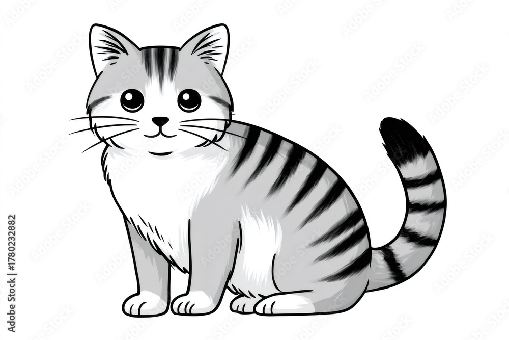 Fototapeta premium Cute tabby cat cartoon looking at viewer