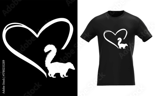 Charming skunk character with a heart symbol for valentine s day or animal lovers