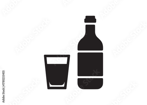 Glass and bottle icon, Glass and bottle solid vector