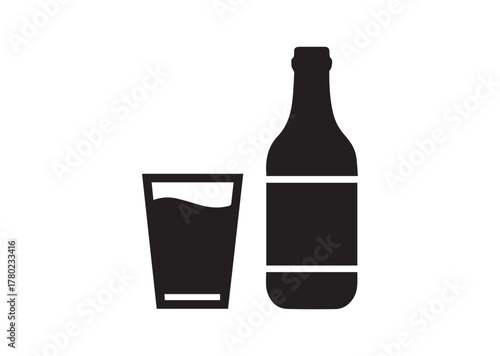Glass and bottle icon, Glass and bottle solid vector