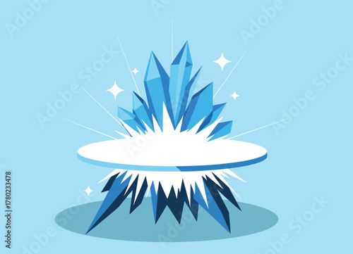 Frozen ice podium with glowing snowflakes and winter theme design atmospheric stage element suitable for fantasy themed shows winter advertising campaigns festive greeting card layouts and seasonal de