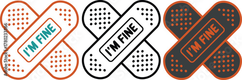 Three stylized band aids with text band-aid medical.