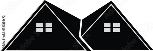 Two black house icons with light gray windows divided by a white line home building