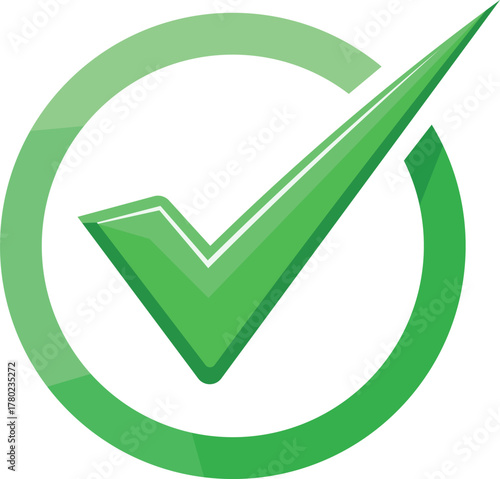 Green check mark inside a circle graphic with white background tick approved