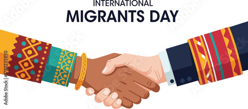 International Migrants Day concept, handshake between two people