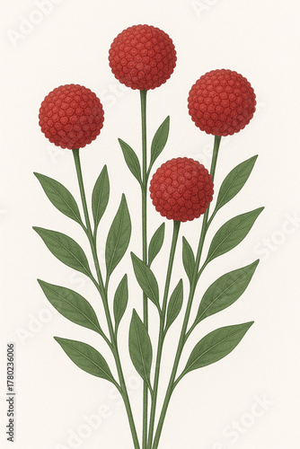 Illustration of Red Billy Balls Flowers