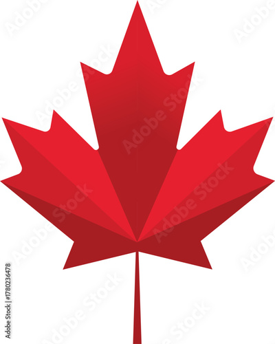 Red maple leaf symbol with geometric facets and stem Canada nature