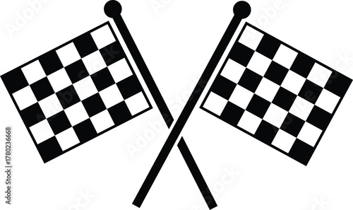 Two black and white checkered racing flags crossed on white background checkered flag motorsport