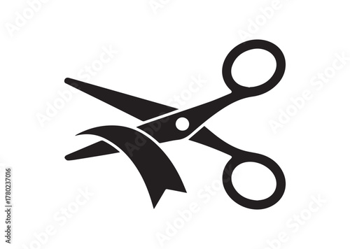 Ribbon cutting scissors icon, Ribbon cutting scissors solid vector