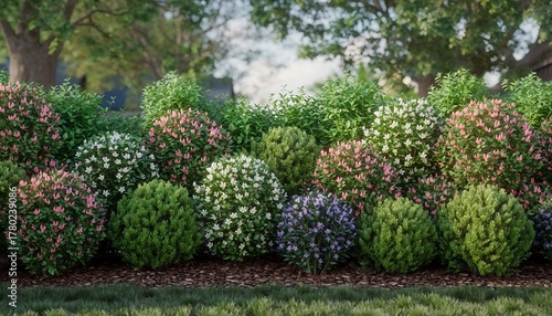 Colorful Garden Bushes in Green Landscape Setting