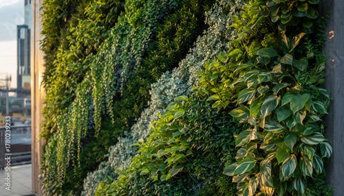 Living Green Wall with Lush Foliage in Urban Setting