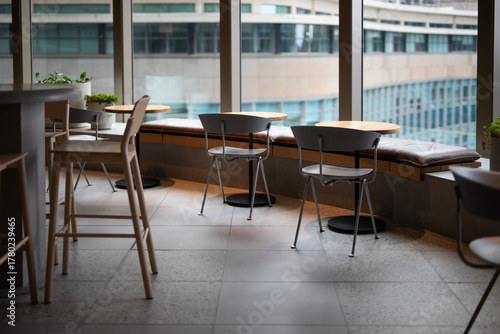 Modern Cafe Interior with City View