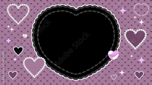 紫と黒の病みかわいい地雷系のハートの背景フレーム（ベクター）