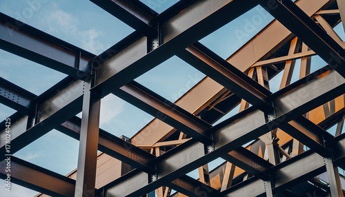 Industrial Metal Framework Structure Under Blue Sky Modern Construction