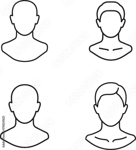 Four simple outline illustrations of diverse human head and shoulder silhouettes