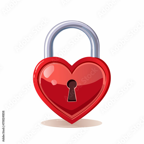 A vibrant red heart-shaped padlock with a silver shackle and a keyhole, symbolizing love, security, and romance, isolated on a white background.