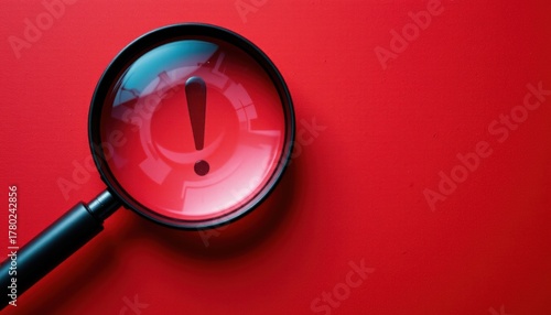 A striking image featuring a magnifier magnifying an exclamation mark on a vibrant red background
