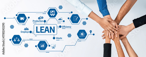 This image features a dynamic representation of teamwork and lean management principles, highlighting production, efficiency and waste reduction in a modern workplace. Amity