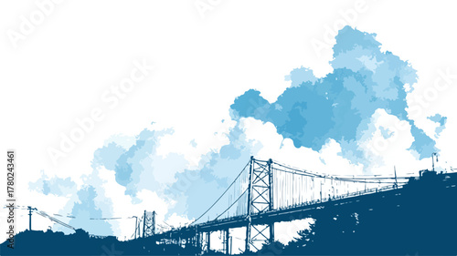 Bridge and Sky Vector Illustration with Outlines for Professional Designs