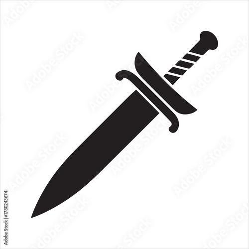 Single Black Dagger Sharp and Intimidating on Plain White Background