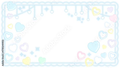 配信画面向け・きらきらハートのパステルカラーフレーム（透過素材）