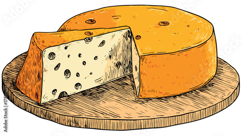 Cheese Drawing with Piece of Cheese Vector Illustration