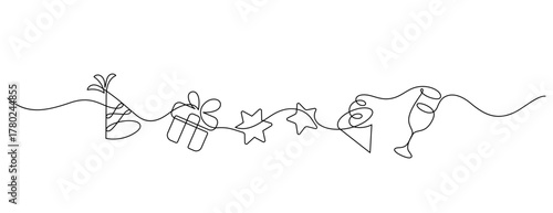 new year party celebration decorate one line drawing continuous. cute icon symbol divider ornate minimalism thin line illustration