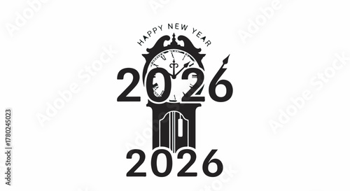 Grandfather clock marks the arrival of the New Year 2026 with festive celebration