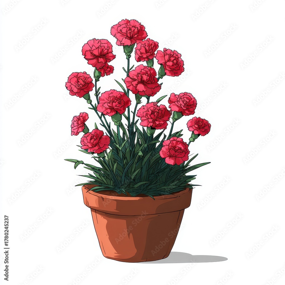Fototapeta premium Vibrant Red Carnations in Terracotta Pot