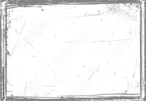 Distressed grey grunge border with scratches and speckles on white background abstract texture vector