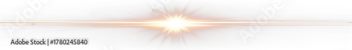 Golden anamorphic lens flare with starburst isolated on transparent background