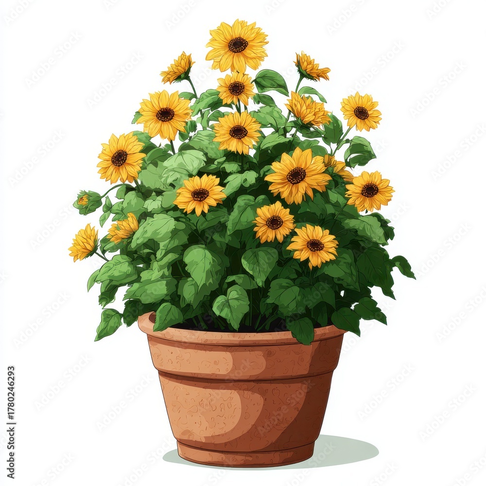 Obraz premium Vibrant Yellow Sunflowers in Terracotta Pot
