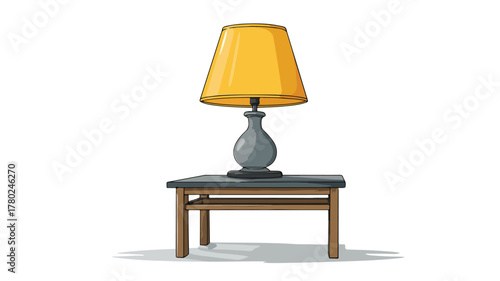 Elegant Table Lamp with Yellow Shade Vector Illustration for Interior Design
