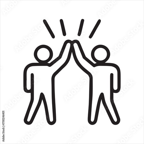 High Five Teamwork and Celebration in a Minimalist Line Icon