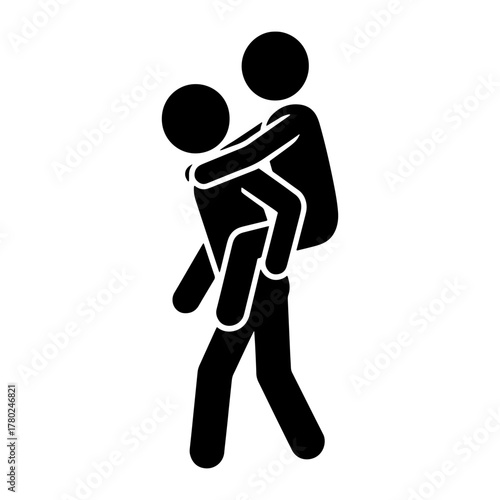 Stick figure carrying another person on their back simple vector illustration for concepts like support teamwork and family